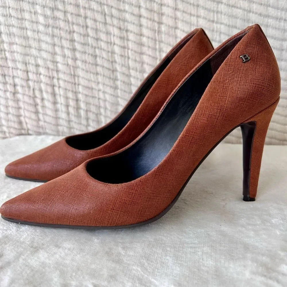 BOSI Womens‎ Brown Woven Textured Slip On Pointed-Toe High Heel Pump Size 39